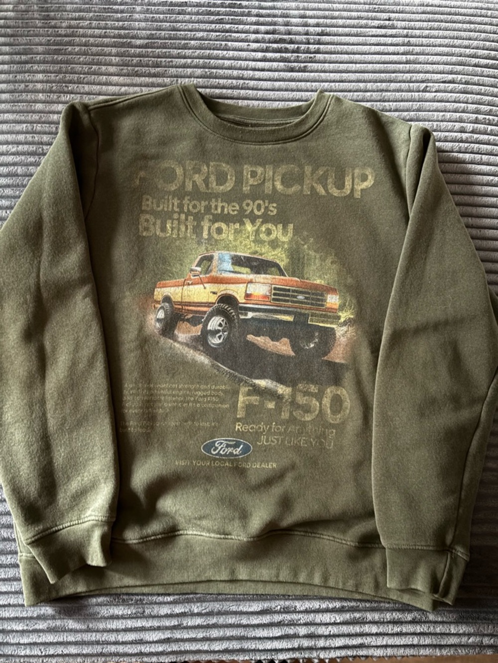 Ford Olive Green Crewneck Sweatshirt with Vintage Truck Graphic